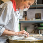 Karen Downing in her workshop 2017
